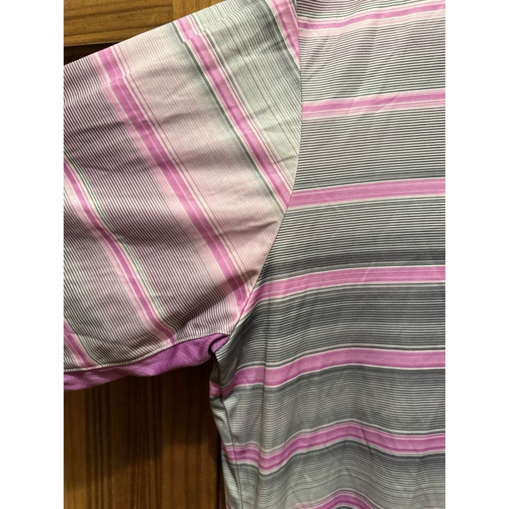 Adidas Men's Purple Pink Striped Climacool Golf Short Sleeve Polo Shirt Size L - Picture 6 of 7